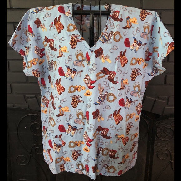 Mad About Scrubs Tops - Mad About Scrubs Nursing Scrub Top Cowboy Print XL Mad About Scrubs Tops - Mad About Scrubs Nursing Scrub Top Cowboy Print XL